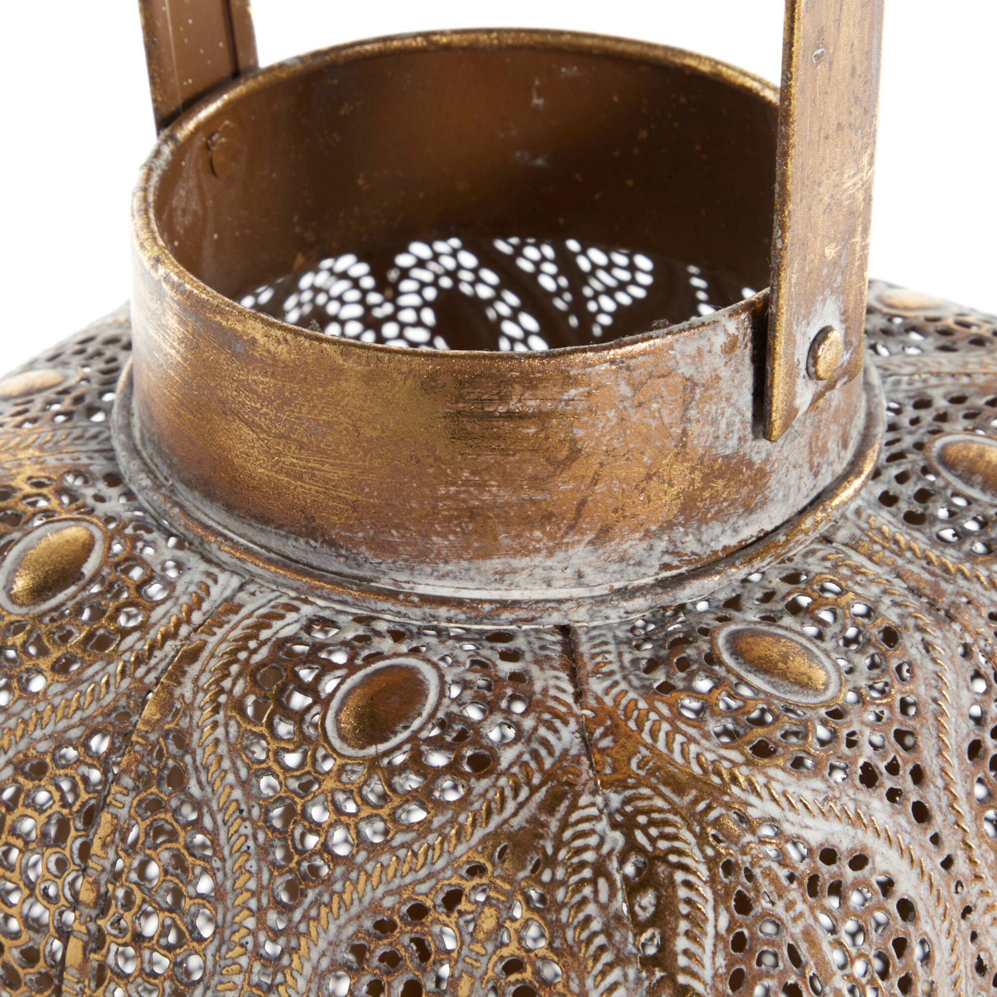 Gold Iron Eclectic Candle Holder Lantern, 21" x 11" x 11"